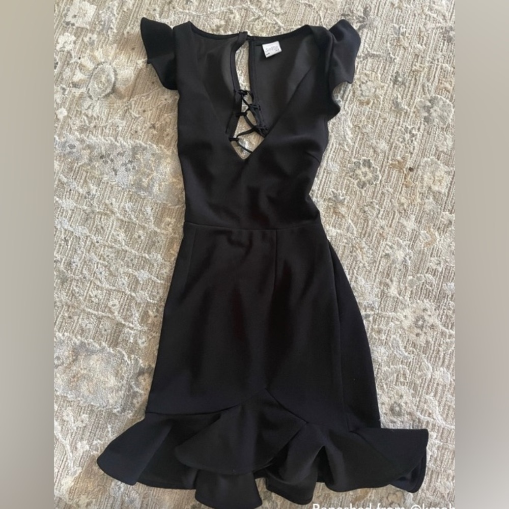 Take Note Frill Dress-Selfie Leslie - Small -Mini- Black